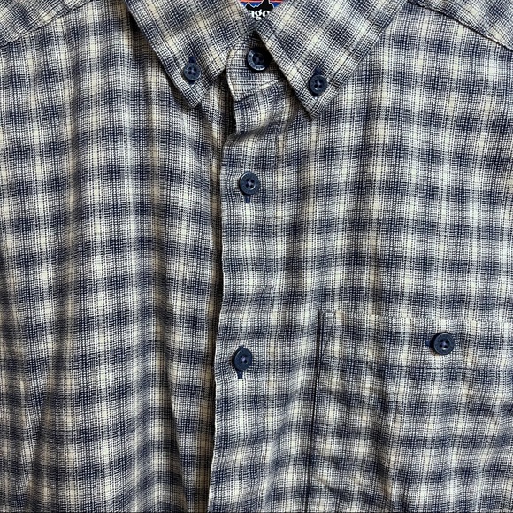 Patagonia Organic Cotton Plaid Long Sleeve Men's Medium Light Brown/Dark Blue - Picture 4 of 15